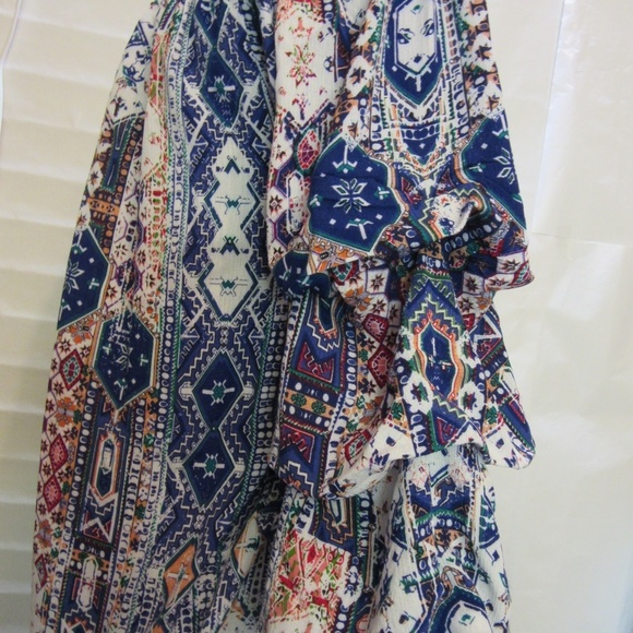 KAS Designs Off- the -Shoulder Top Blue White Multi Blouse Ruffle BuffoonSleeves - Picture 7 of 10